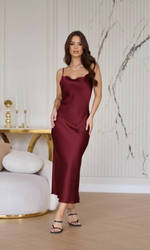 Коктейльна Сукня Slip Dress 25027 Бордова